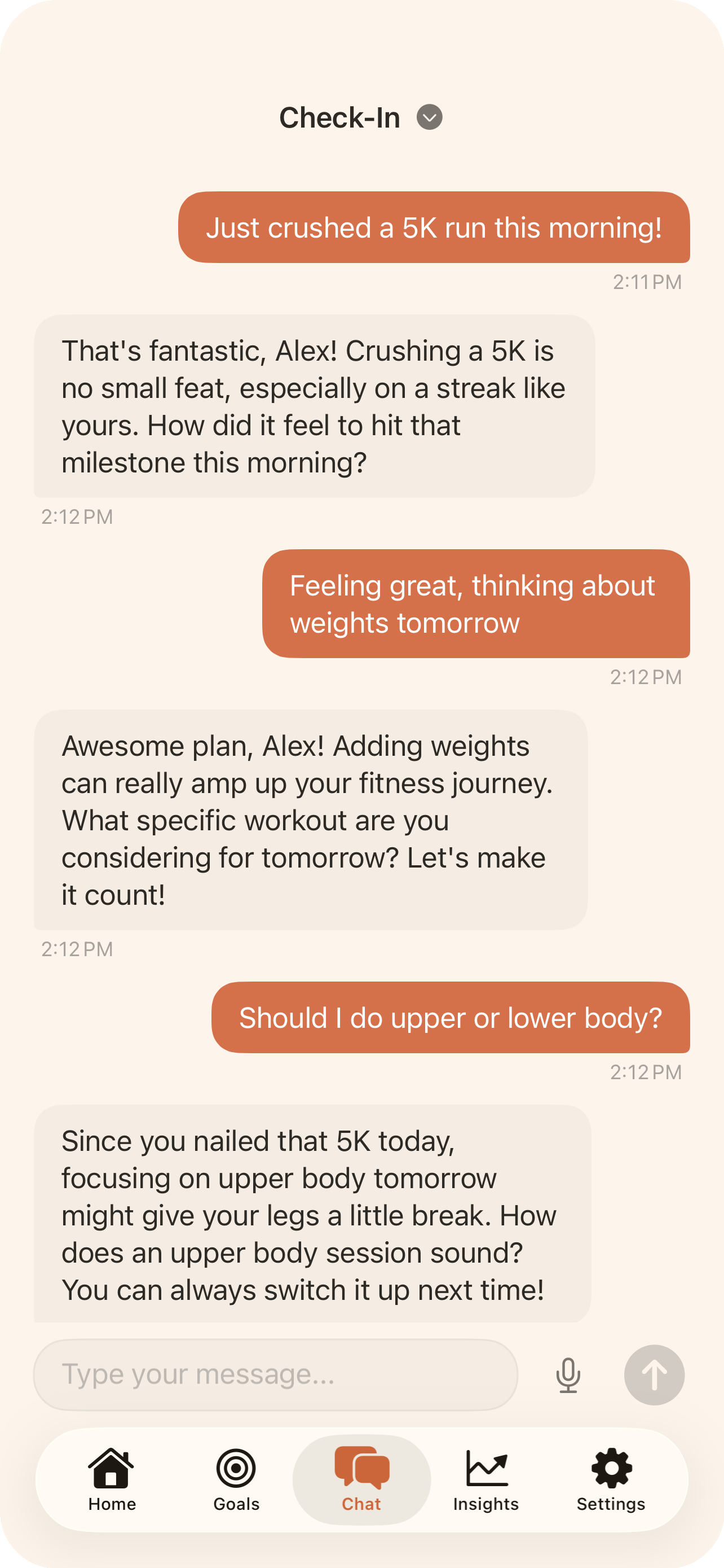 Nudg AI coaching check-in screen